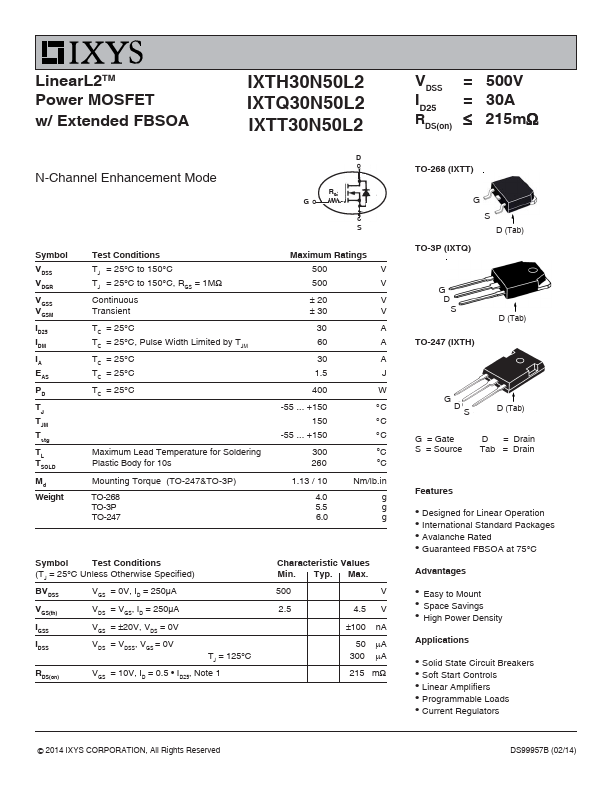 IXTQ30N50L2