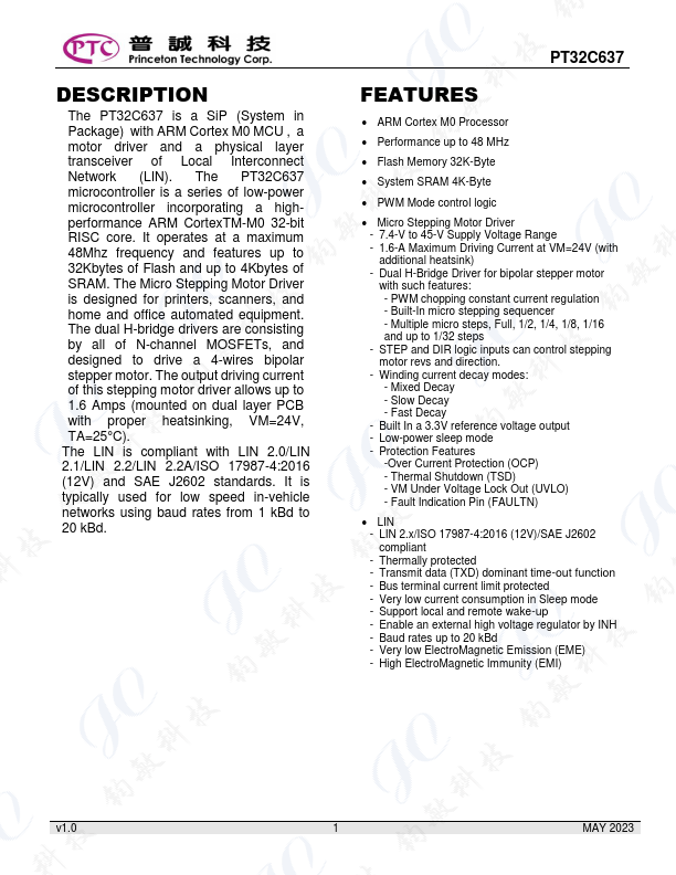 PT32C637 Datasheet Preview