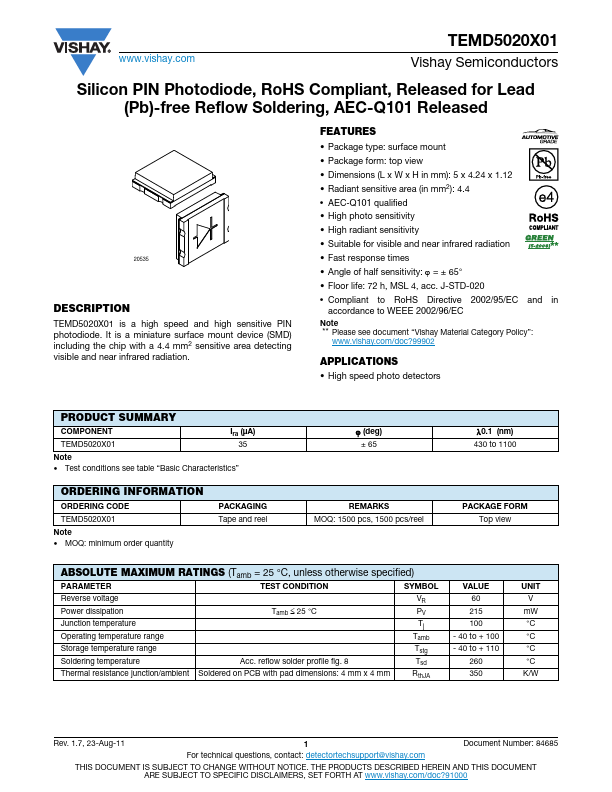 TEMD5020X01 Datasheet Preview