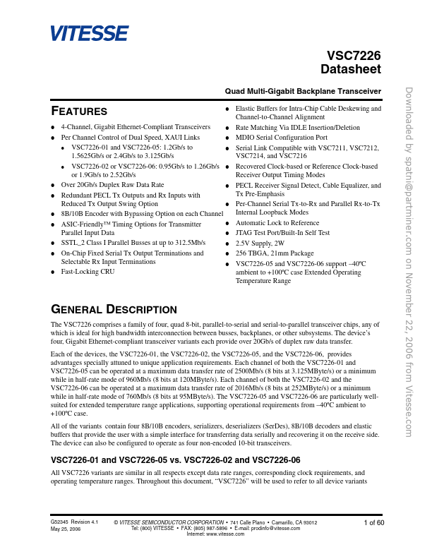 VSC7226 Datasheet Preview