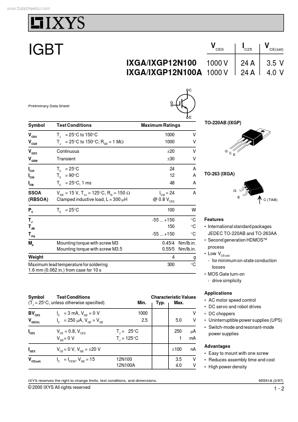 IXGP12N100