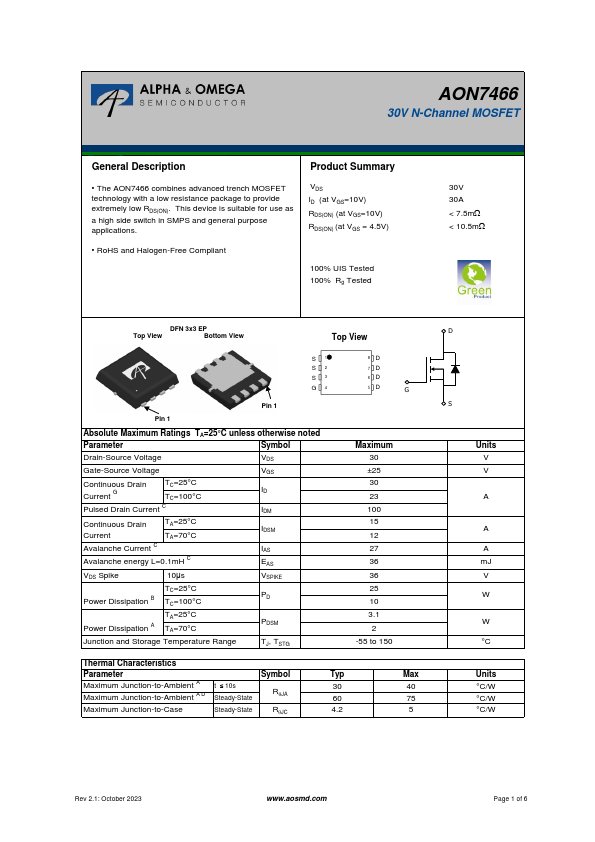 AON7466 Datasheet Preview