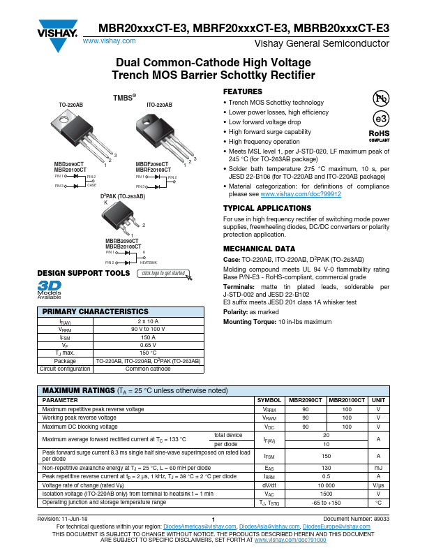MBRB20100CT-E3 Datasheet Preview