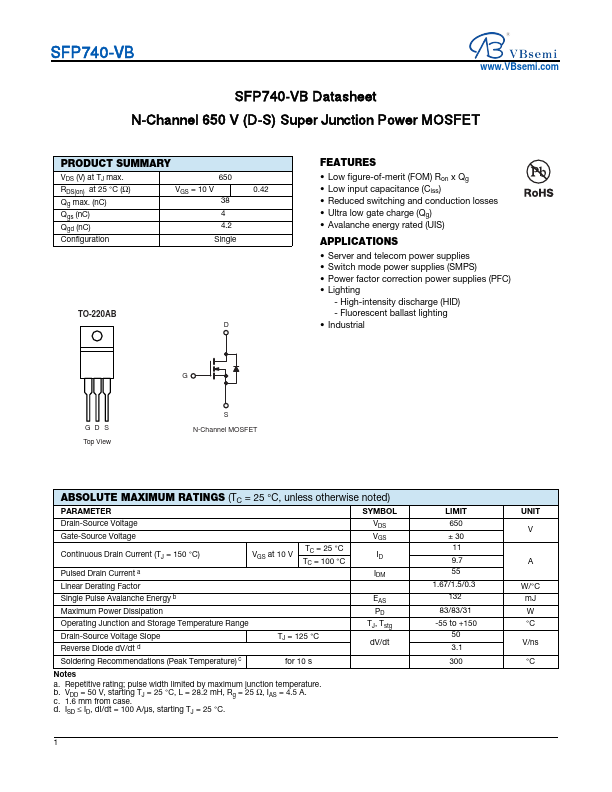 SFP740 Datasheet Preview