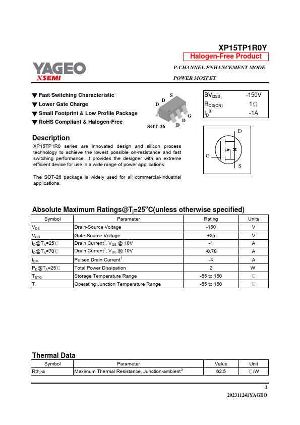 XP15TP1R0Y Datasheet Preview