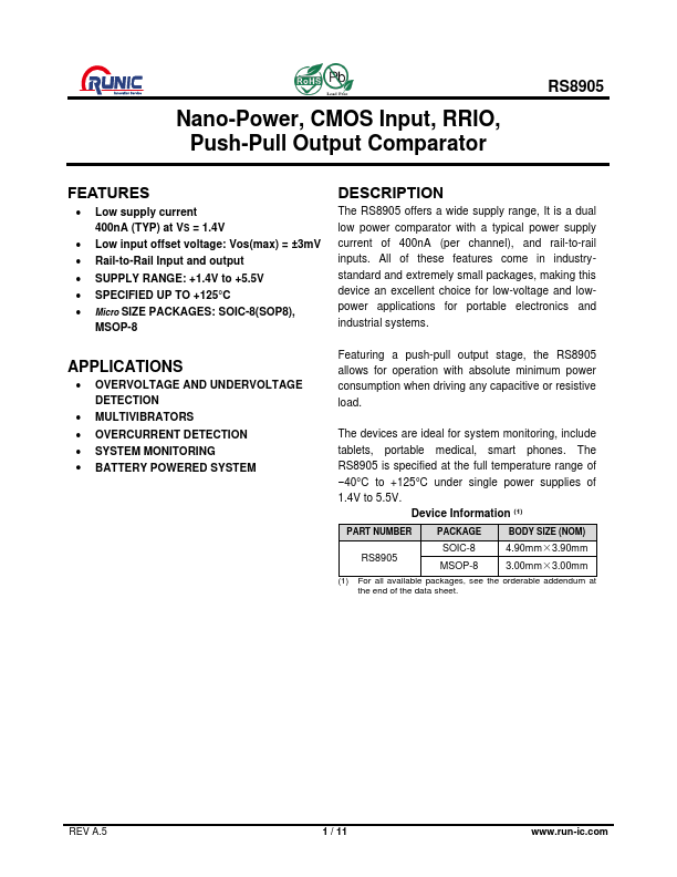 RS8905 Datasheet Preview
