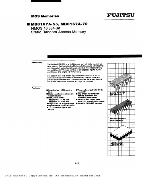 MB8167A-55 NMOS STATIC RANDOM ACCESS MEMORY by Fujitsu - Datasheet Preview