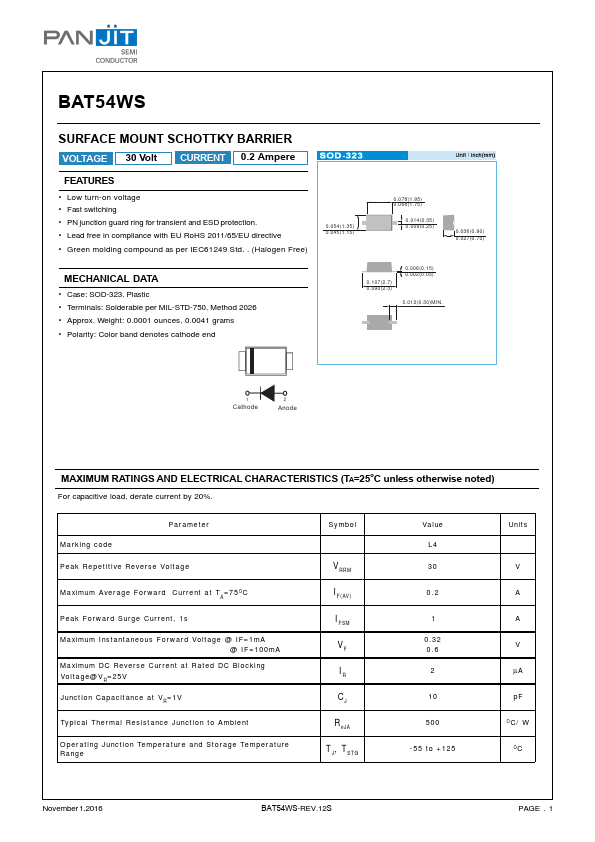 BAT54WS Datasheet Preview