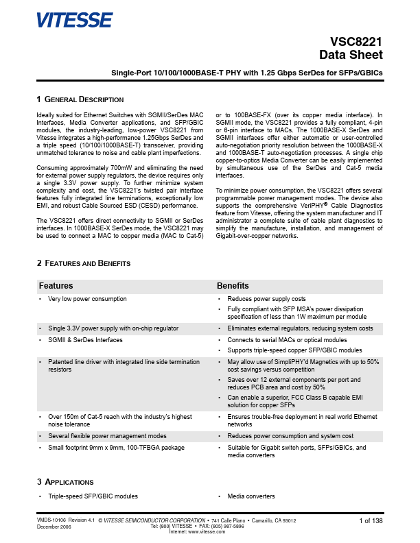 VSC8221 Datasheet Preview