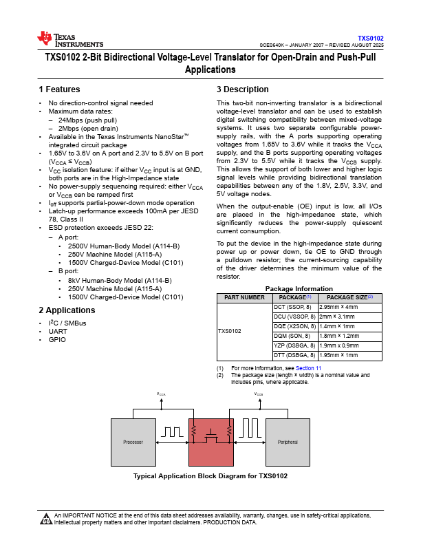 TXS0102 Datasheet Preview