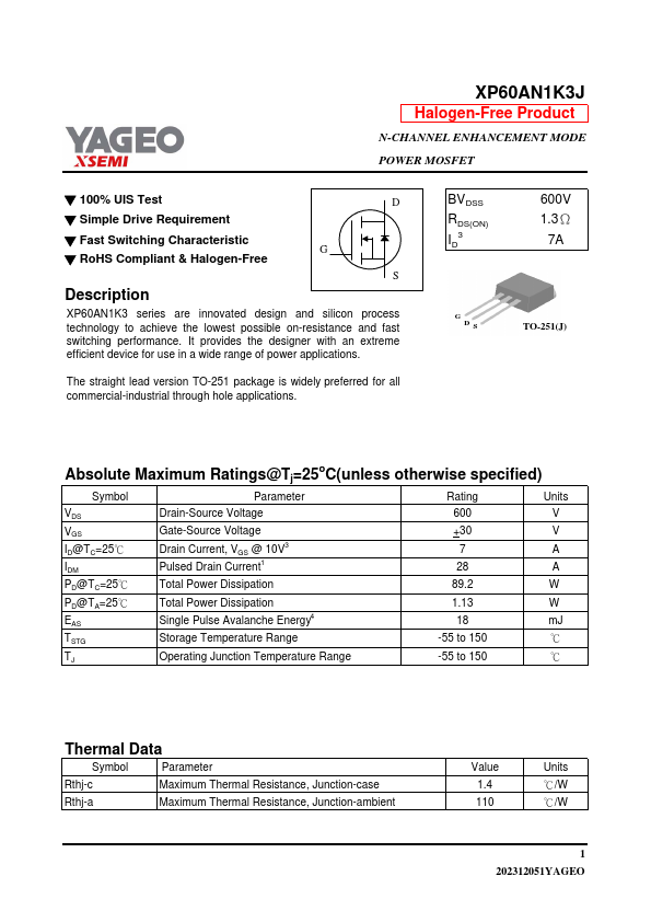 XP60AN1K3J Datasheet Preview