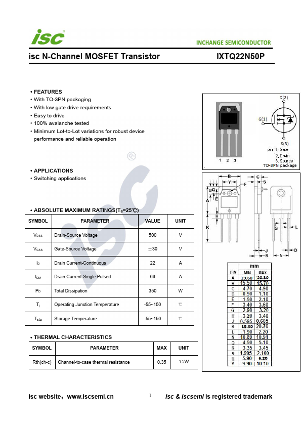 IXTQ22N50P