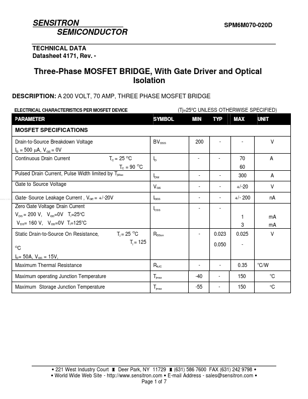 SPM6M070-020D Datasheet Preview