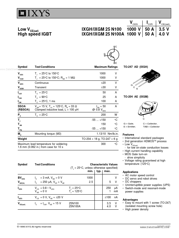 IXGH25N100A