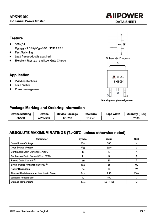 AP5N50K Datasheet Preview