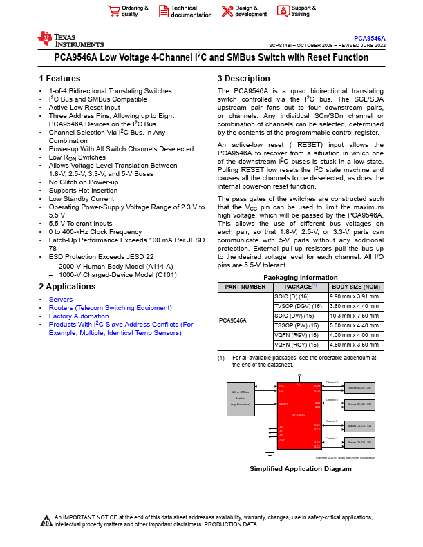 PCA9546A Datasheet Preview