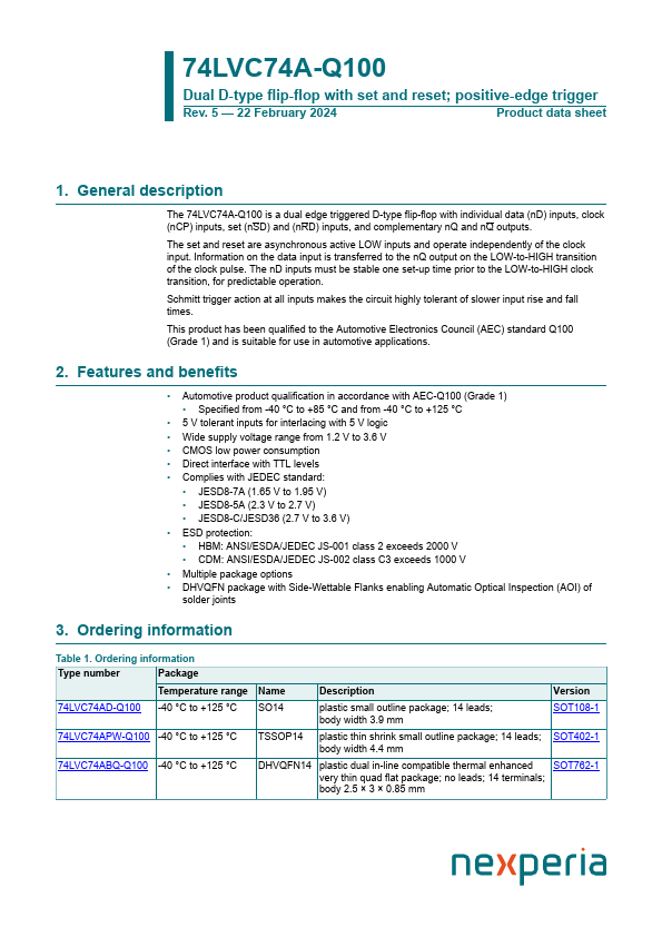 74LVC74A-Q100 Datasheet Preview