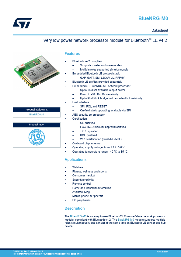 BlueNRG-M0 Datasheet Preview