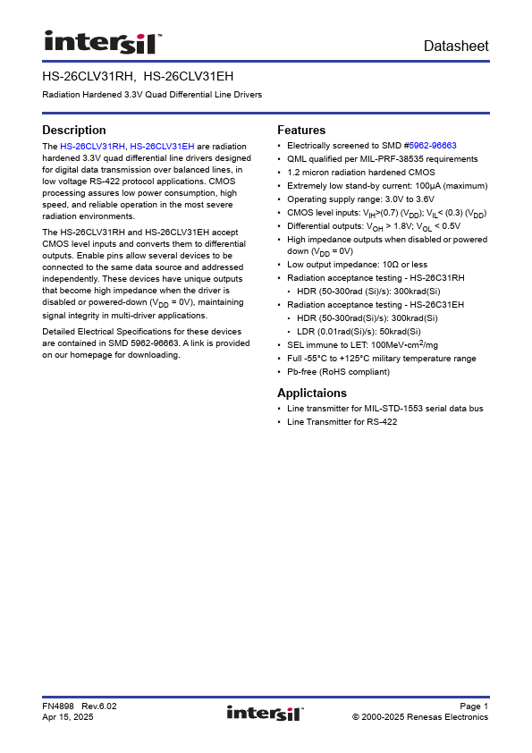 HS-26CLV31RH Datasheet Preview