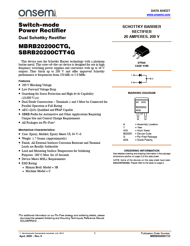 MBRB20200CTG Datasheet Preview