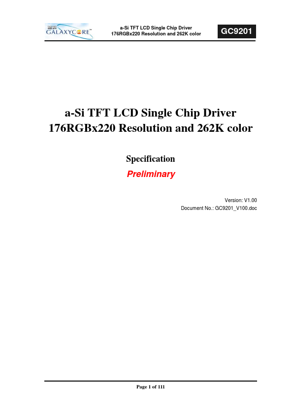 GC9201 Datasheet Preview
