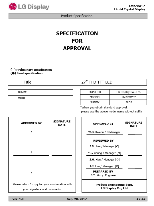 LM270WF7-SLD2 Datasheet Preview