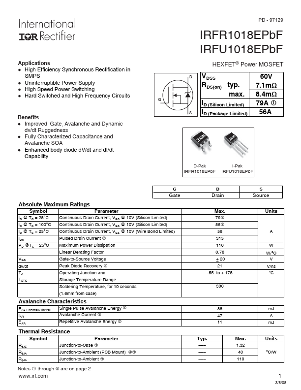 IRFR1018EPbF