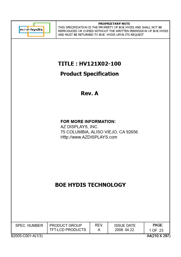 HV121X02-100 Datasheet Preview