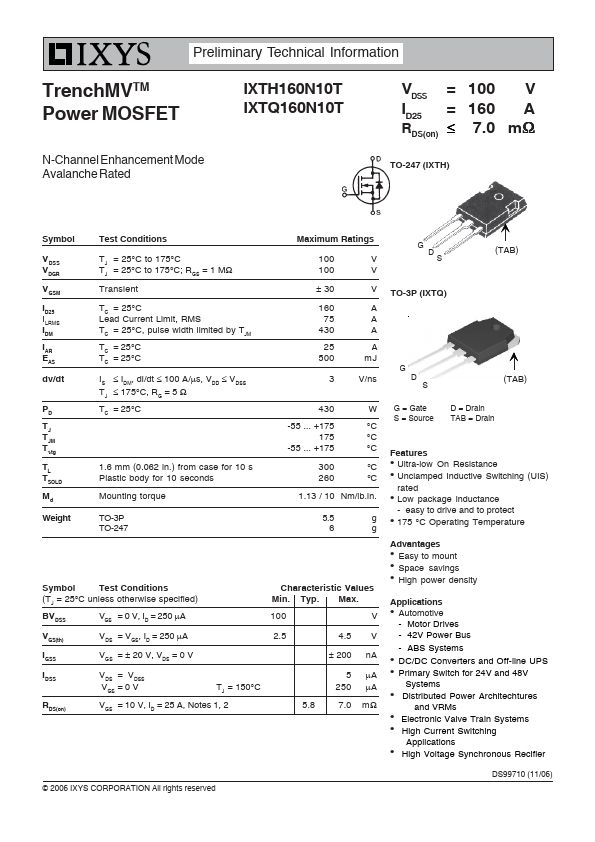 IXTH160N10T