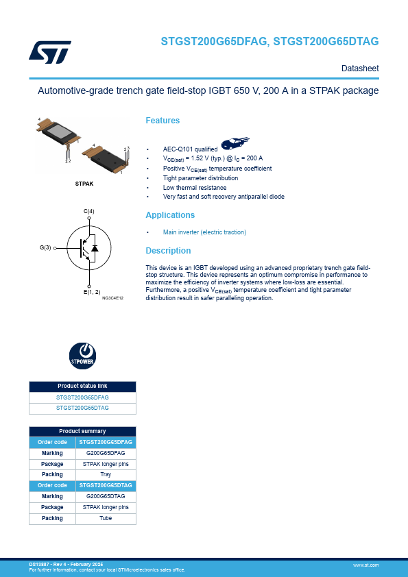 STGST200G65DTAG Datasheet Preview