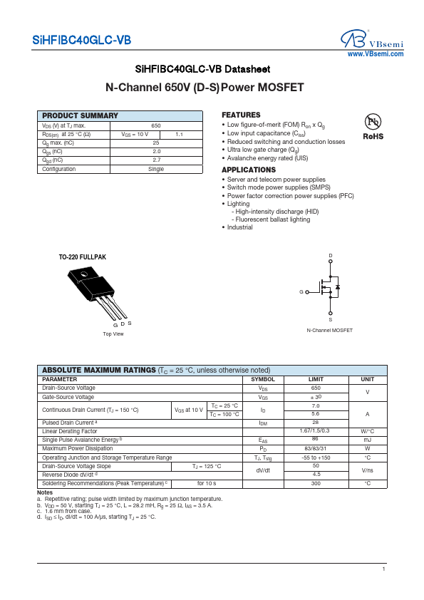 SiHFIBC40GLC Datasheet Preview