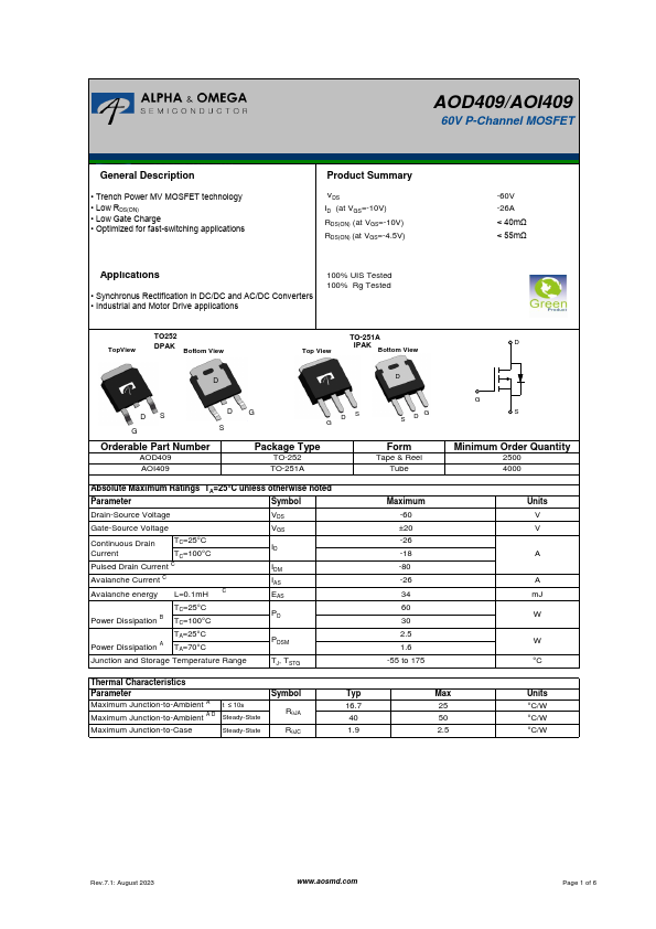 AOD409 Datasheet Preview