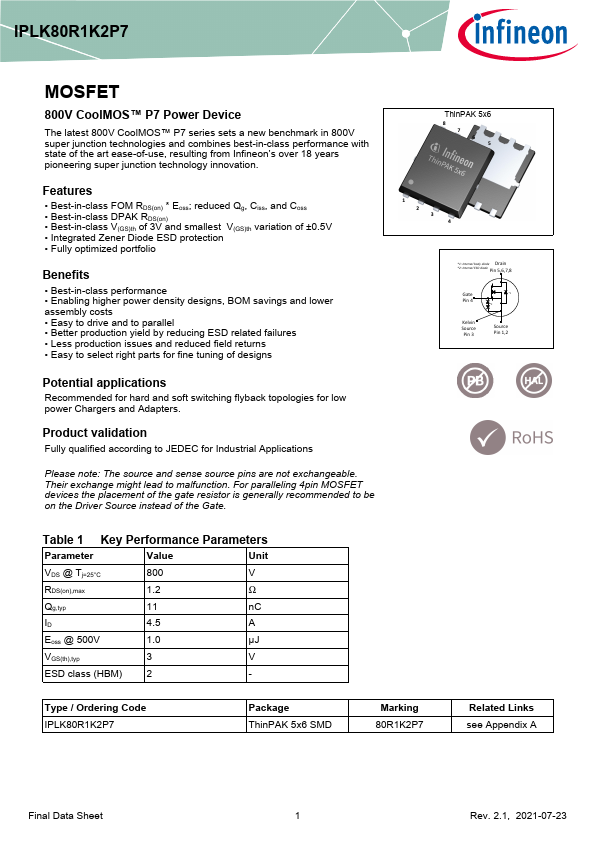 IPLK80R1K2P7 Datasheet Preview