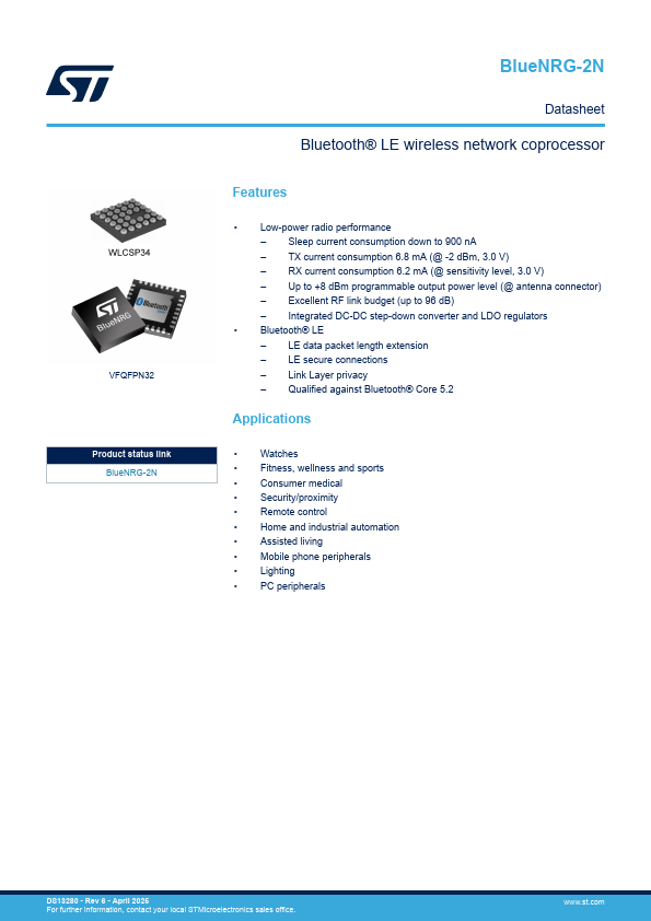 BlueNRG-2N Datasheet Preview