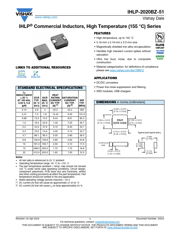IHLP-2020BZ-51 Datasheet Preview