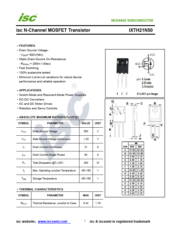 IXTH21N50