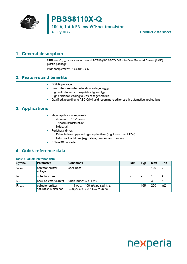PBSS8110X-Q Datasheet Preview