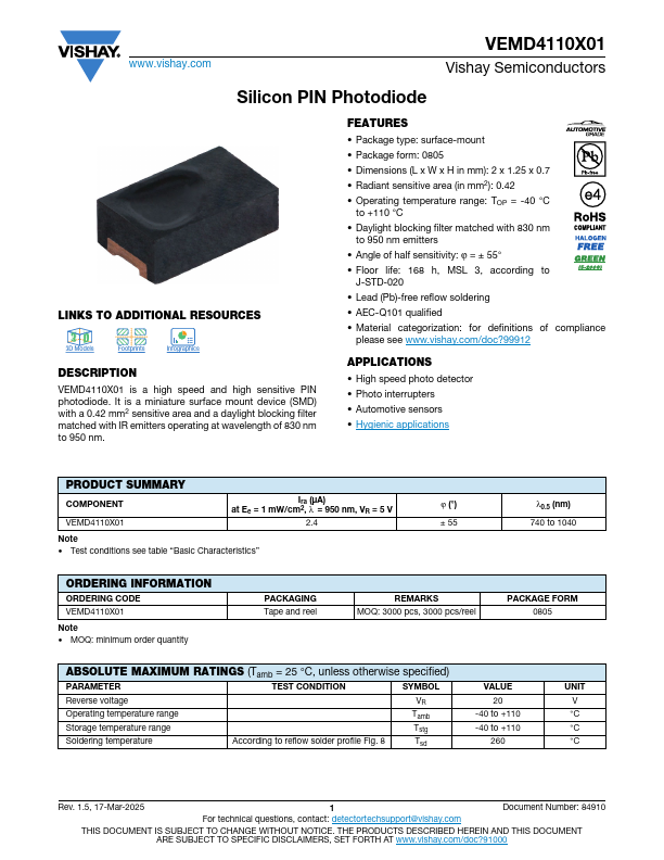 VEMD4110X01 Datasheet Preview