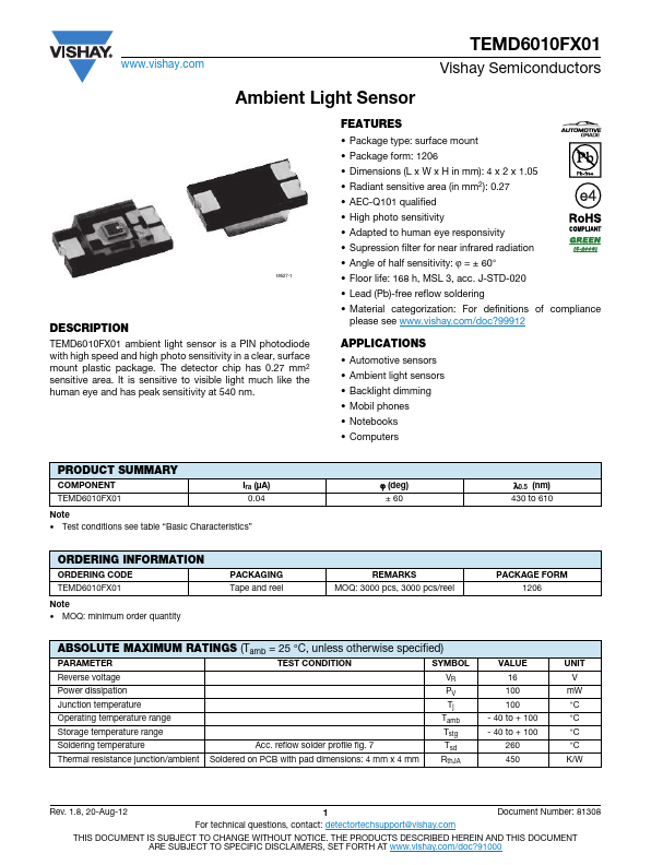 TEMD6010FX01 Datasheet Preview