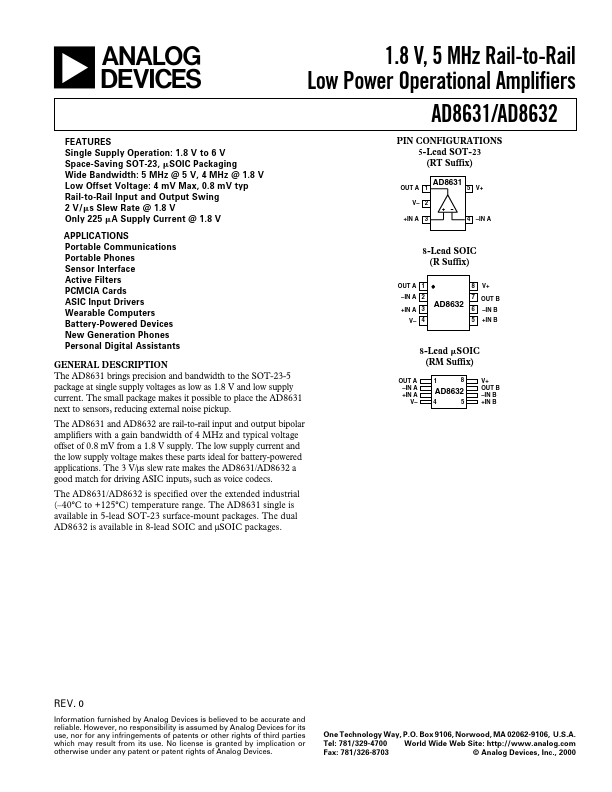 AD8632 Datasheet Preview