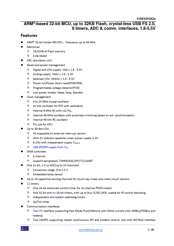 FCM32F042Fx 32-bit MCU by flashchip - Datasheet Preview