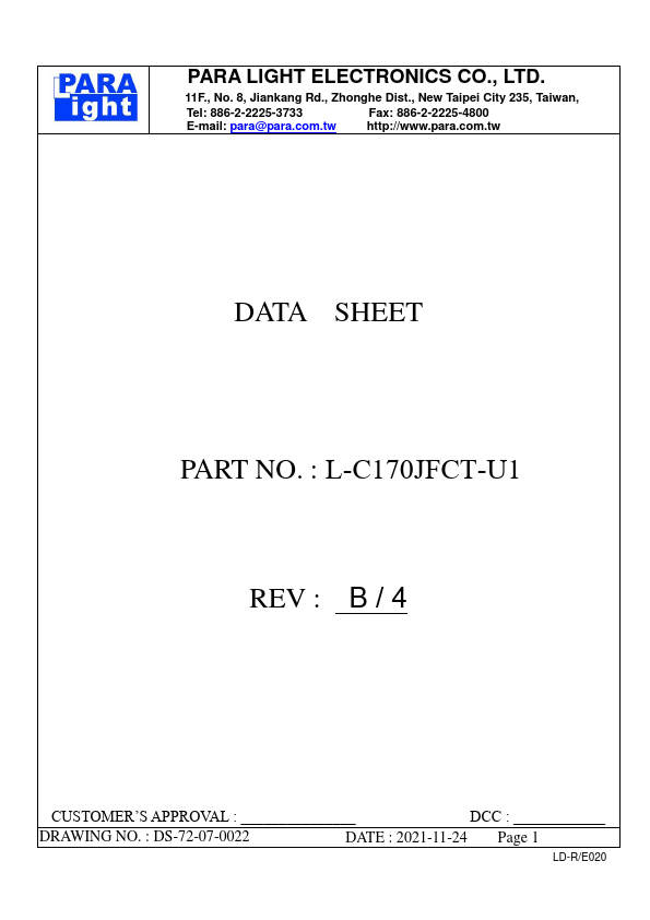L-C170JFCT-U1 SURFACE MOUNT DEVICE LED by PARA LIGHT - Datasheet Preview
