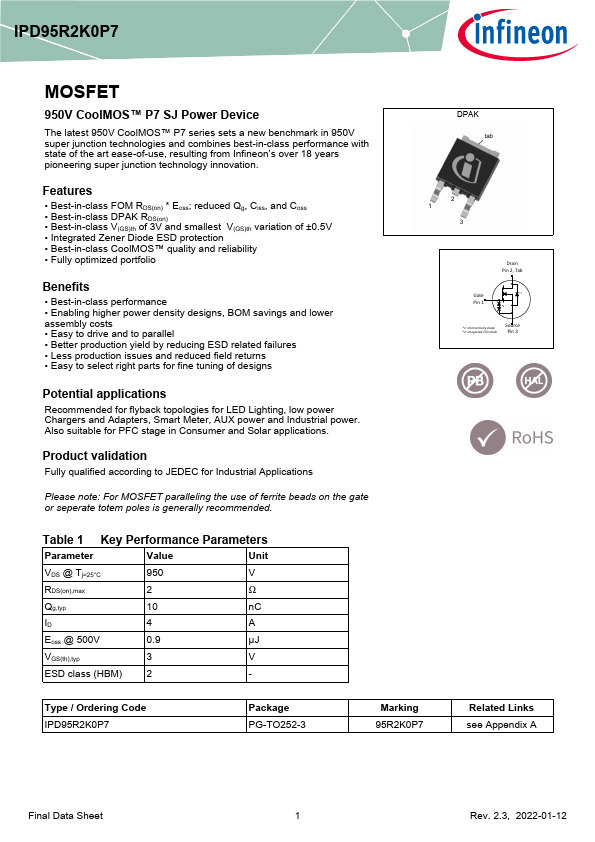 IPD95R2K0P7 Datasheet Preview