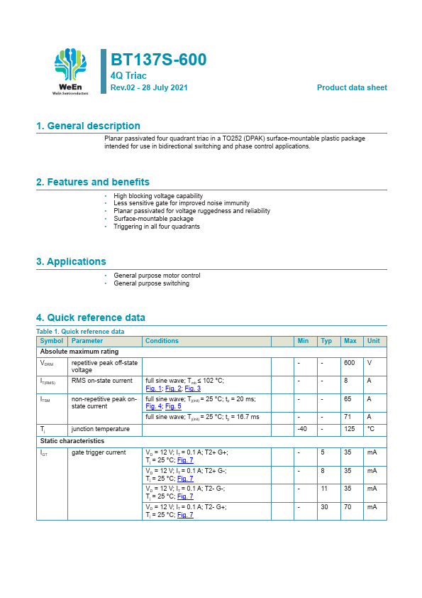 BT137S-600 Datasheet Preview