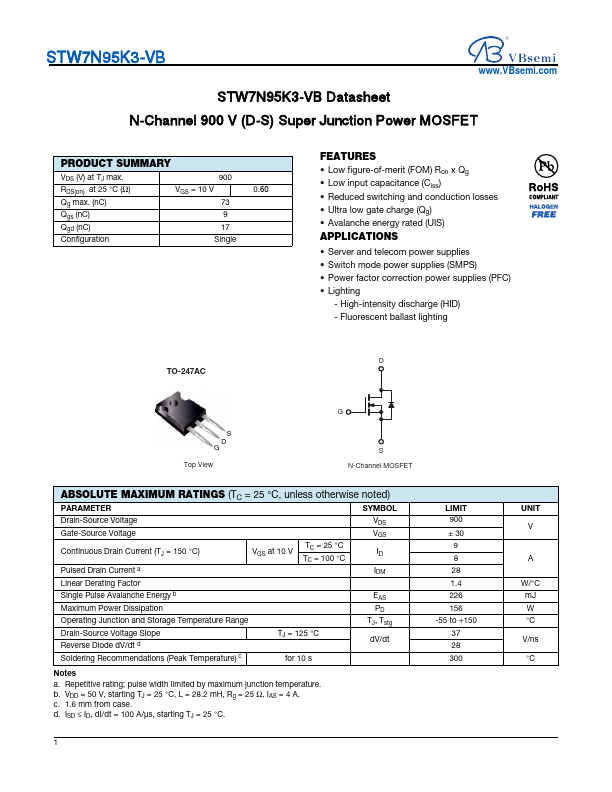 STW7N95K3 Datasheet Preview