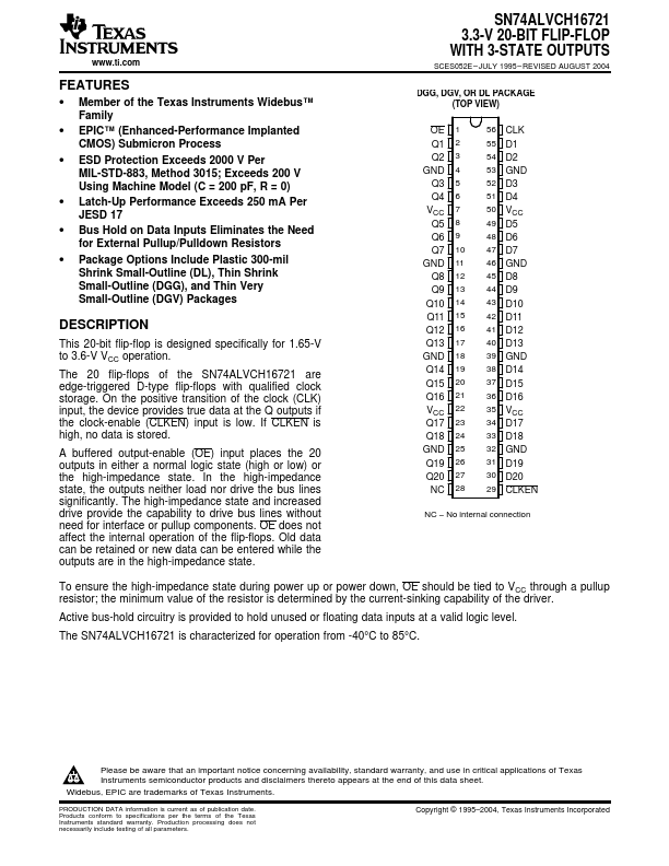 SN74ALVCH16721 Datasheet Preview