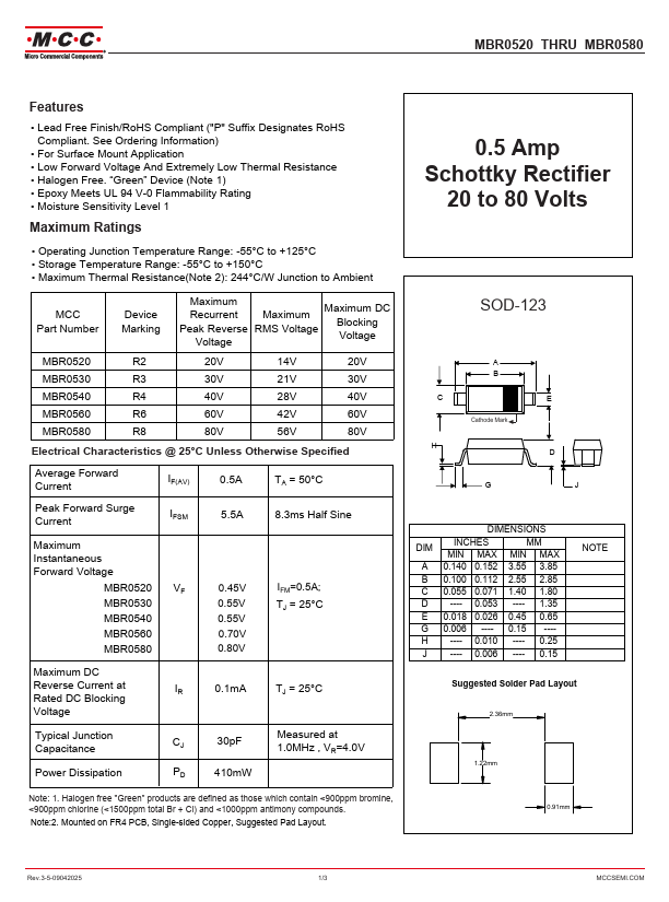 MBR0560 Schottky Rectifier by MCC - Datasheet Preview