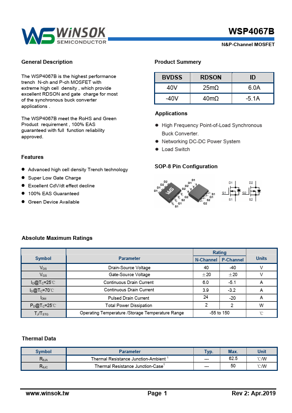 WSP4067B Datasheet Preview