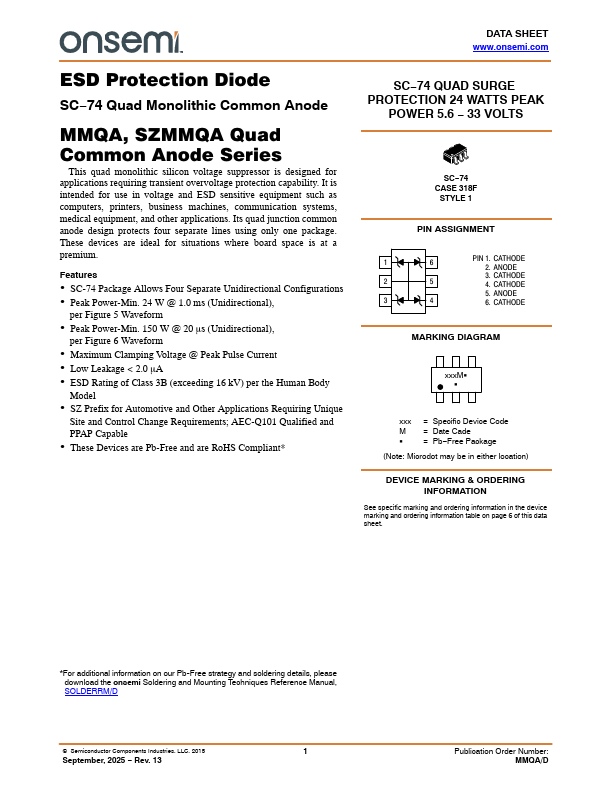 MMQA6V8T1G ESD Protection Diode by ON Semiconductor - Datasheet Preview