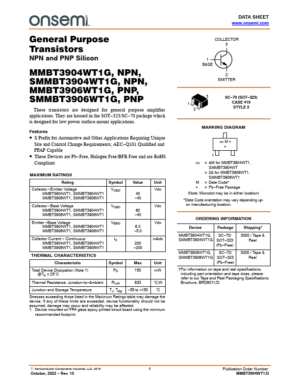 MMBT3904WT1G Datasheet Preview